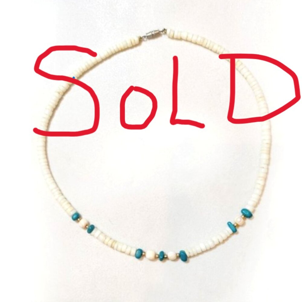 Y2k Bohemian Style Coconut Shell & Turquoise Bead… - image 1